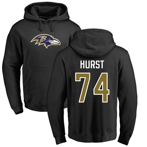 Men Baltimore Ravens Black James Hurst Name and Number Logo NFL Football #74 Pullover Hoodie Sweatshirt->baltimore ravens->NFL Jersey